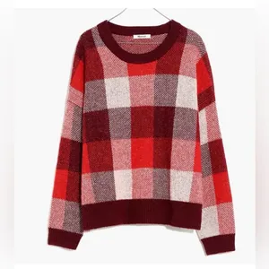 Madewell Red Checked Plaid Fenimore Pullover Sweater, size XL. thumbnail 2