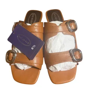 Scoop Tan Leather Double-Buckle Slide Sandals size 6.5 thumbnail 1