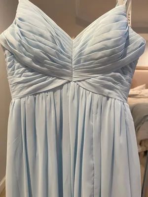Azazie Sky Blue Chiffon V-Neck Pleated Spaghetti Strap Bridesmaid Dress Size A2 thumbnail 2