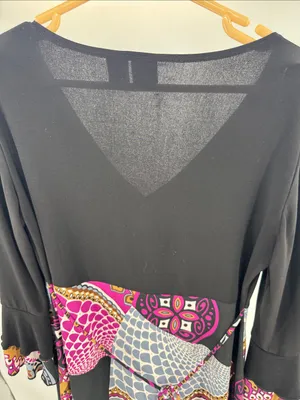 Suzie In The City Black Tunic babydoll ruffle L top Y2K abstract mixed prints thumbnail 3