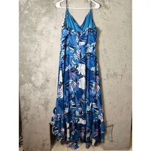 Lulus Vacation‎ Days Blue Tropical Print High Low Maxi Dress Flowy Resort Summer thumbnail 3