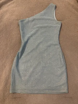 SUPERDOWN Tiffany One Shoulder Mini Dress in Light Blue thumbnail 4
