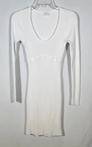 Abercrombie & Fitch Womens White Corset Knit Mini Dress Small Scoop Neck Ribbed thumbnail 1
