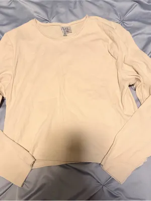 Divided Cream Ribbed Scoop Neck Long Sleeve Top thumbnail 1