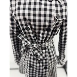 French Connection Gingham Trench Coat Women’s Small Black White Belted thumbnail 5