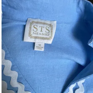 Sail to Sable Long Sleeve Linen Blend Tunic Dress Light Blue Rik Rak Trim Medium thumbnail 7