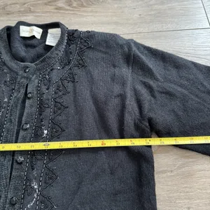 Jaclyn Smith Black Beaded Sequin Cardigan Wool Blend Knit Sweater Womens Medium thumbnail 4