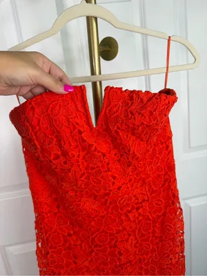 ASTR the Label Red Floral Lace Strapless Midi Dress Size L Cocktail Party thumbnail 5
