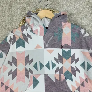 Hooey Women’s Roomy Burgundy Grey Hoodie Sweatshirt Longsleeve Aztec Print S thumbnail 5