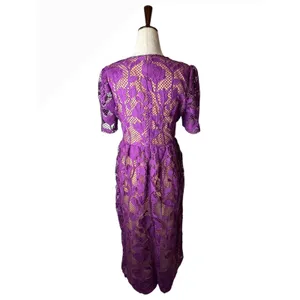Dalia MacPhee Lace Midi Dress Women Medium Purple NWT Floral Guipure Lace‎ Party thumbnail 3
