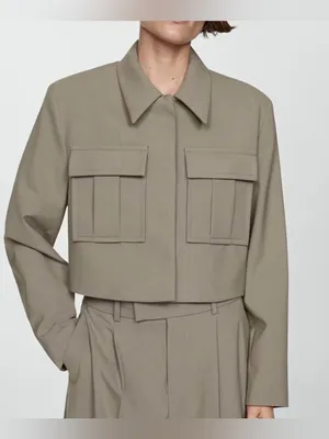 Mango Cropped Utility Jacket in Taupe Size M thumbnail 1