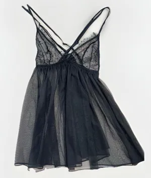 VICTORIA'S SECRET Womens Small Black Babydoll Sheer Lace Criss-Cross Straps thumbnail 1