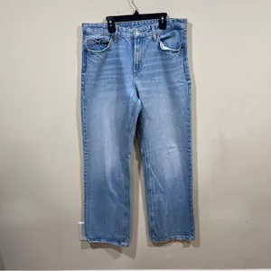ZARA The Kick It Straight wide-leg style light wash low rise drew flare US 10 thumbnail 2