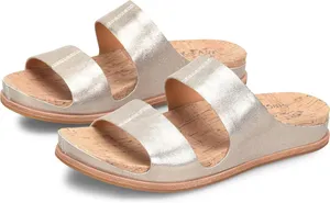 Kork Ease Tutsi Dual Band Slides Sandals Cork Italian Leather Metallic Gold 9 thumbnail 1