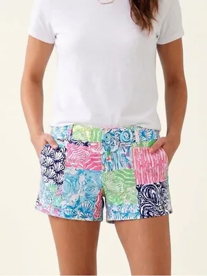 Lilly Pulitzer Walsh Shorts in Osterville Patch Colorful Patchwork Print Size 6 thumbnail 1