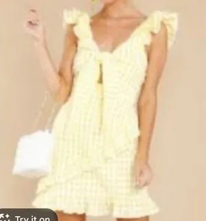 Mable yellow and white checkered mini dress size small thumbnail 6