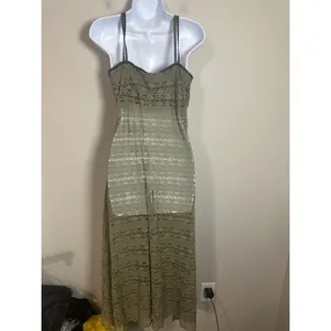 Pinkyotto New York Olive Green Sheer Floral Lace Button Front Midi Dress Small thumbnail 5