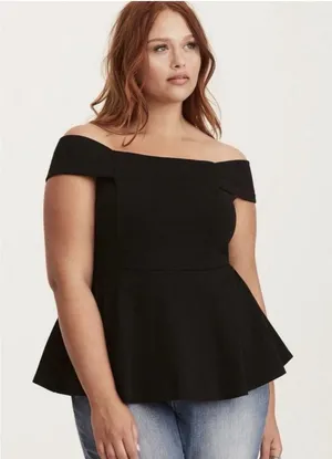 Torrid Off Shoulder Peplum Top dark gray, Torrid Size 2 / 2X (18/20) NEW NWT thumbnail 1
