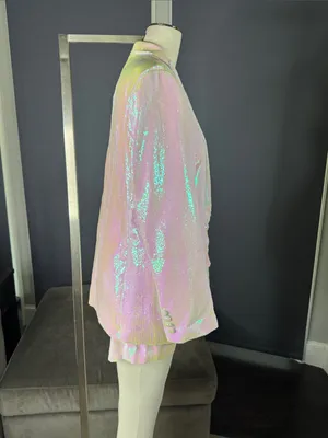 Women’s Iridescent White Sequin Shorts Suit Set Party Festival Size L NWT thumbnail 3