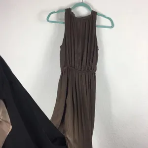 Zara Empire Waist Brown Satin Open Back Slit Maxi Dress Size XS thumbnail 12