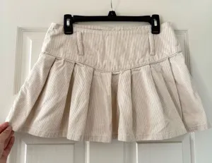 Princess Polly Cream Corduroy Pleated Mini Skirt thumbnail 1
