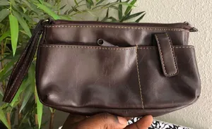 Chocolate brown vegan leather wristlet wallet purse zippered organizer. thumbnail 1