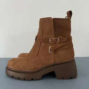 Steve Madden Coletta Lug Sole Tan Suede Buckle Ankle Booties‎ thumbnail 4