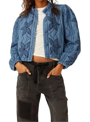 Free People Quinn Quilted Cotton Denim Jacket thumbnail 1