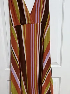 Forever 21 large Striped V-Neck Maxi Dress in Orange, Yellow and Brown thumbnail 3