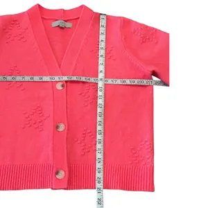LOFT Pink Star Knit V-Neck Button Front Cardigan Sweater Coquette Cottagecore thumbnail 5