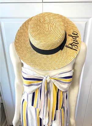 Bride Custom Wicker Straw Hat w/ Black Bow Hand Painted Vynl thumbnail 14