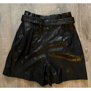 Zara Black Faux Leather Paperbag‎ Waist Shorts with Tie Belt Womens Small thumbnail 2