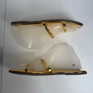 TKEES Size 9 Slide Sandals Gemma Gold Metallic Patent Leather Square Toe Flat thumbnail 2