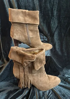 Johnston & Murphy Women's Brown Suede Fringe Ankle Boots Size 9.5 M thumbnail 1