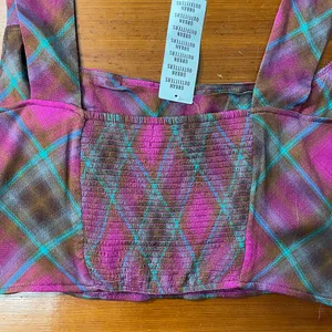 NWT Urban Outfitters Adina Plaid Square Neck Corset Style Crop Top Size XL💛 thumbnail 8