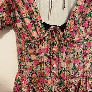 For Love & Lemons Paulina Mini Dress ASO Ariel Winter Pink Floral Puff Sleeve XS thumbnail 5