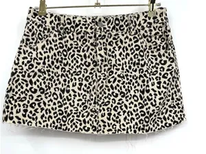Know One Cares Leopard Micro Mini Denim Skirt Size L Cream Black Raw Hem Summer thumbnail 1