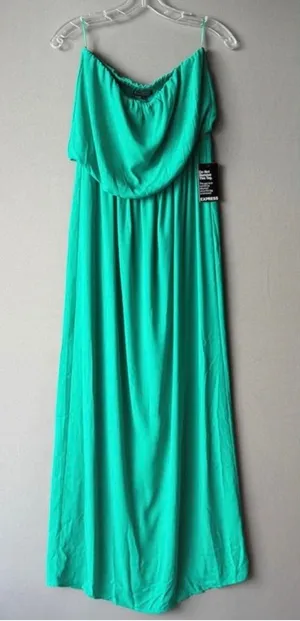 Express S Green Maxi Dress Strapless Popover Coastal Resortwear‎ Beachy NWT thumbnail 1