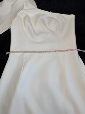 Dress the Population NWOT White One Shoulder Bow Crepe Mini Dress Size S thumbnail 9