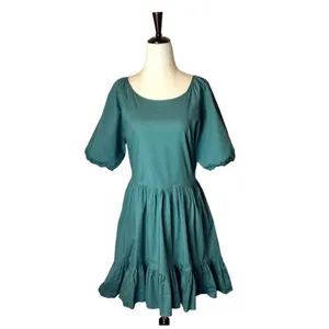 Peter Som Collective Dress Womens 12 Green Puff Sleeve Tie Fit And Flare Mini‎ thumbnail 3
