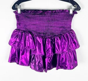 QUEEN OF SPARKLES Metallic Smocked Pull On Waistband Ruffle Mini Skirt Small thumbnail 1