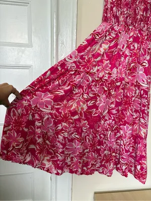 HAYDEN LA Tropical Floral Smocked Ruffled Midi Tank Dress Pink Sz Large thumbnail 9