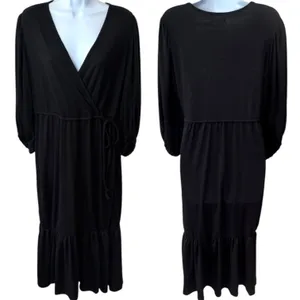 NEW Max Studio Tiered Little Black Dress Capsule Minimalist Dark‎ Romantic L thumbnail 2