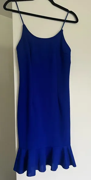 Elegant Royal Blue Slip Dress with Fluted Hem thumbnail 1