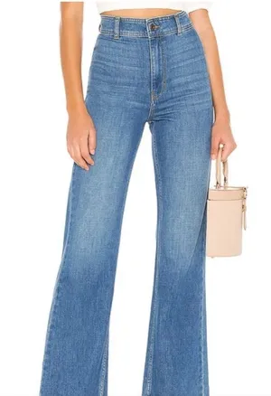 Free People Mindy Flare Leg High Rise Raw Hem Jeans‎ sz 29 Indigo Blue thumbnail 1