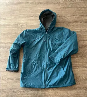 Misty Harbor Rain Coat Jacket Womens Large Teal Hooded Fleece Lined Vinyl Coat thumbnail 1