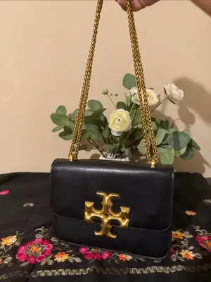 Tory Burch Black Leather Crossbody with Gold Logo Chain thumbnail 4
