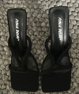 Public Desire‎ Plush Strap Square Toed Heels Black Size 5 thumbnail 1