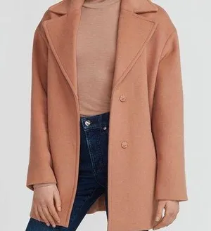 Express Wool-Blend Cocoon Coat Winter Peacoat Trench Tan NWT thumbnail 1