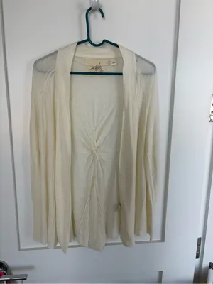 Anthropologie Angel of the North Ivory Linen Blend Open Cardigan Twist Back-S thumbnail 3